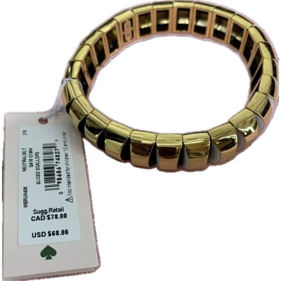 Kate Spade Gold Black-White Pop Enamel Sliced Scallop Stretch Metal Bracelet - Picture 3 of 4